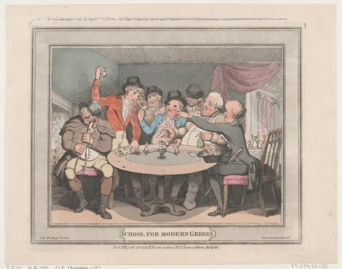 School for Modern Greeks by Thomas Rowlandson, print, 1802