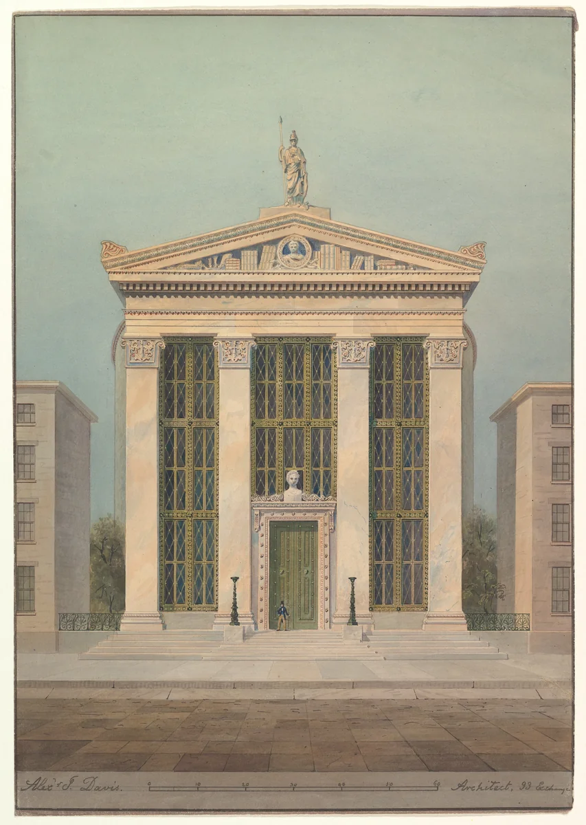 Study for the Astor Library, New York by Alexander Jackson Davis, drawing, 1843