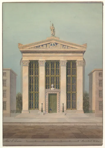 Study for the Astor Library, New York by Alexander Jackson Davis, drawing, 1843