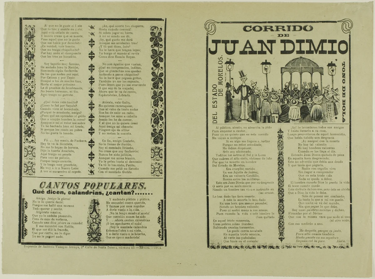 Corrido of Juan Dimio by José Guadalupe Posada, print, 1908-1913