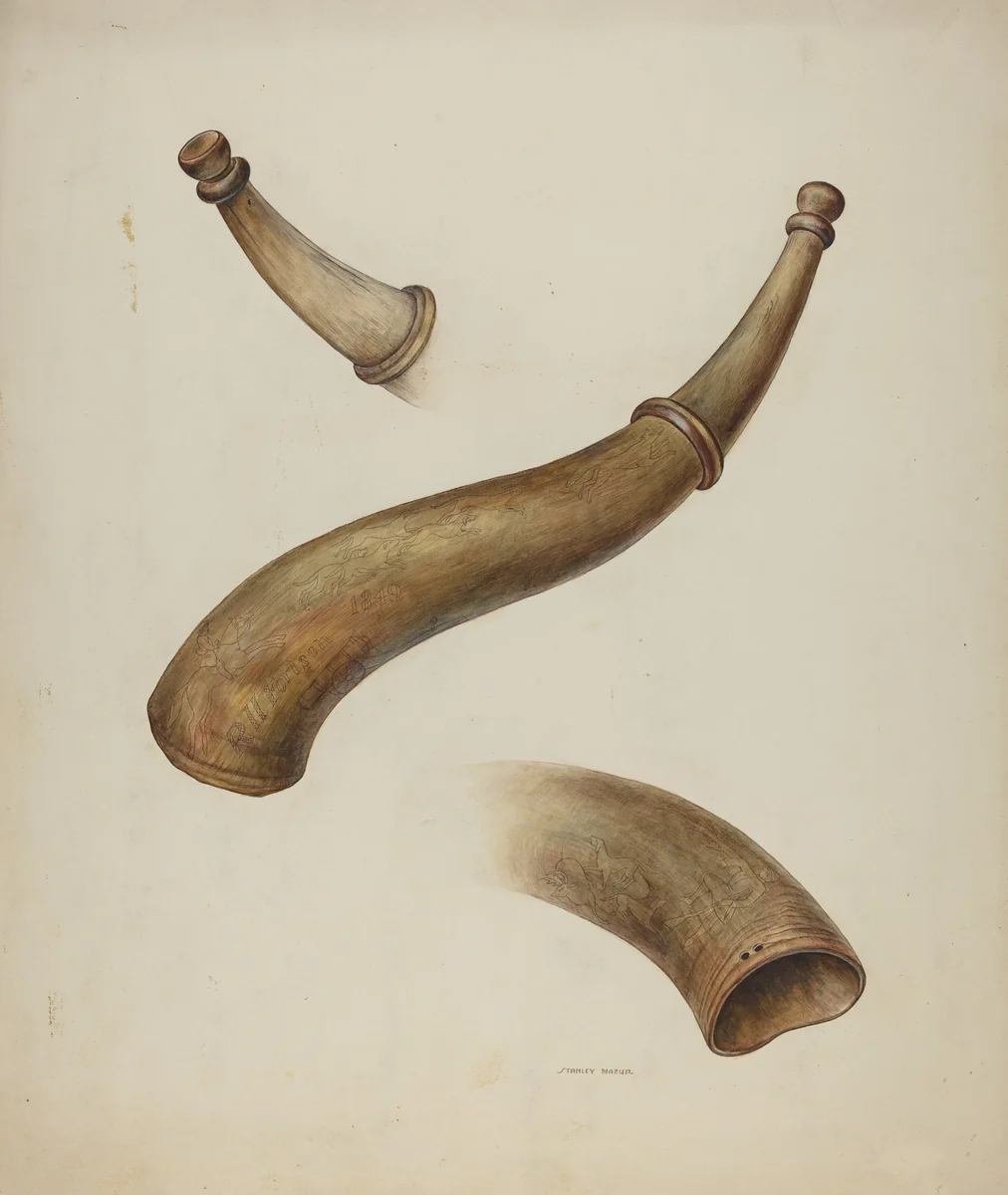 Hunting Horn by Stanley Mazur, index of american design, 1935-1942