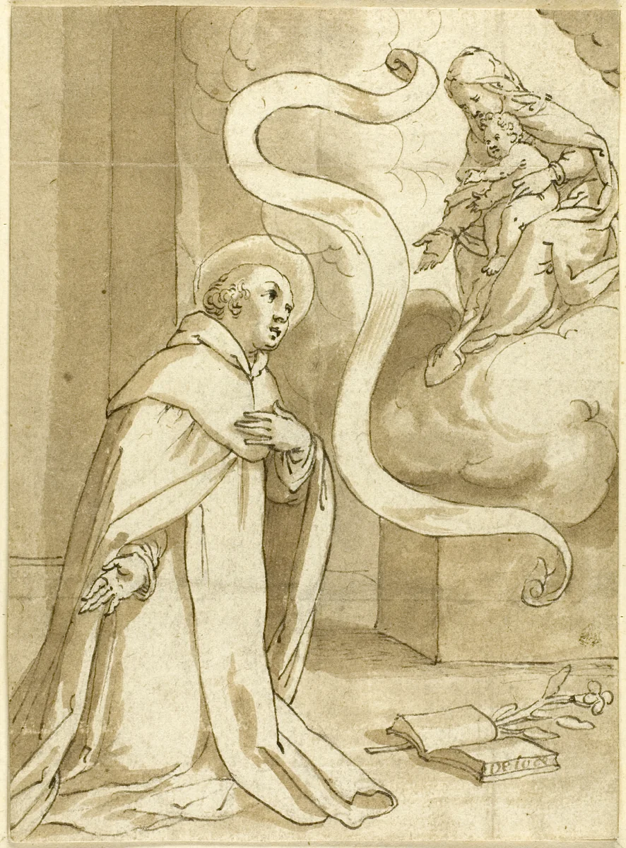 Vision of Saint Dominic by Domenico Piola, drawing, 1647-1703