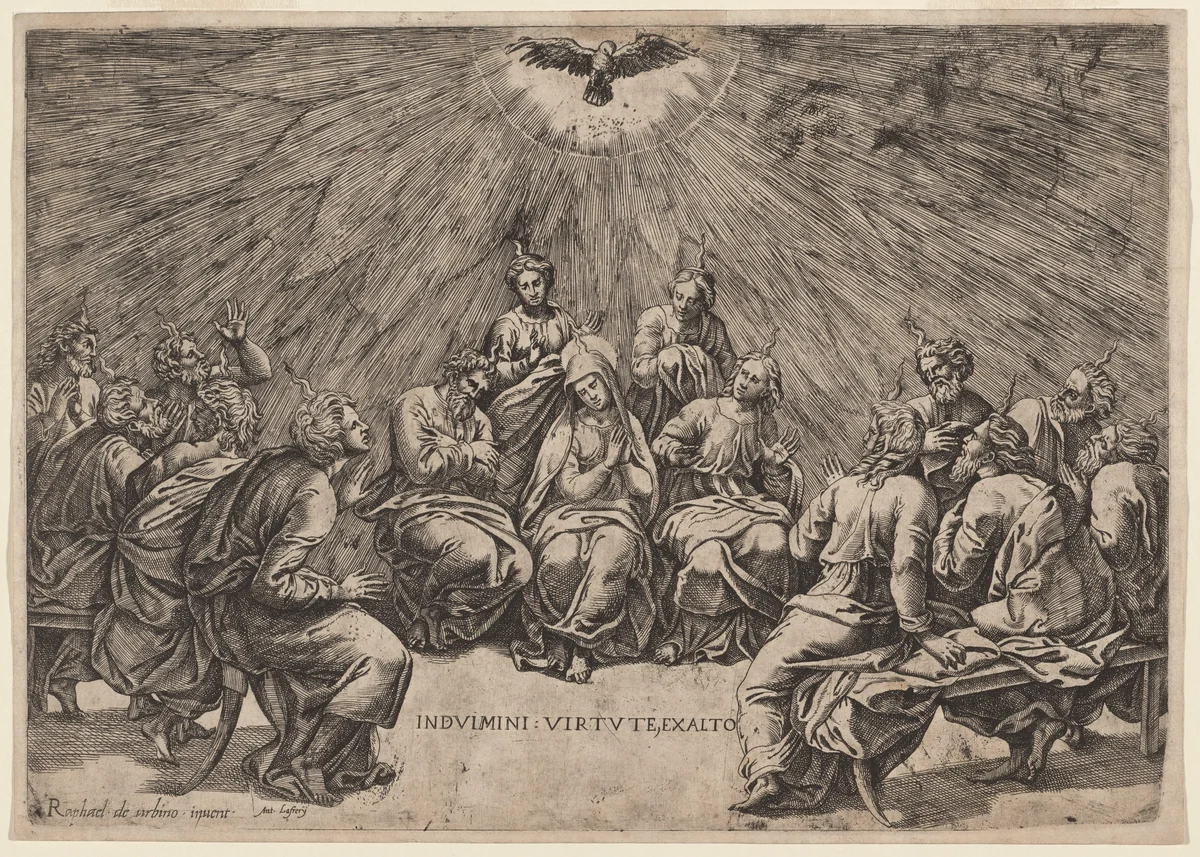 Pentecost by Gian Jacopo Caraglio, print, 1520-1539