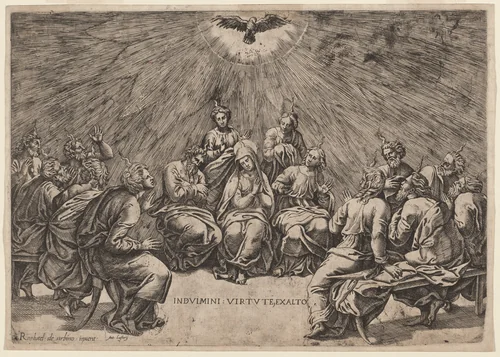 Pentecost by Gian Jacopo Caraglio, print, 1520-1539