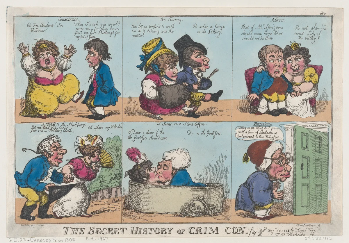 The Secret History of Crim Con, Fig. 2 by Thomas Rowlandson, print, 1812