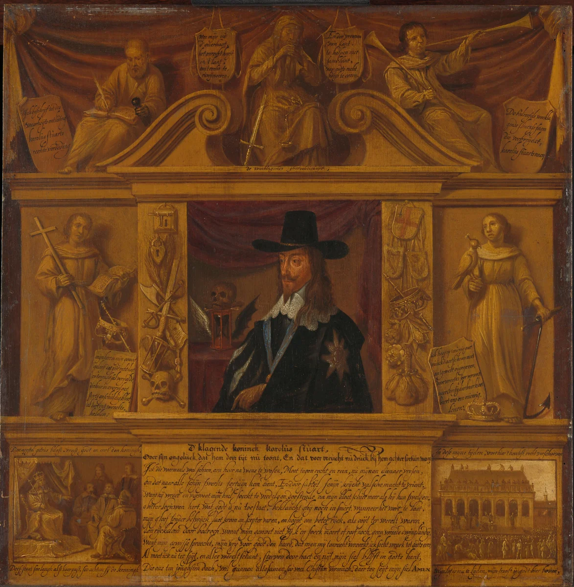 Portrait of Charles I, King of England, in a Frame with Allegorical Figures and Historical Representations by anonymous, painting, 1650