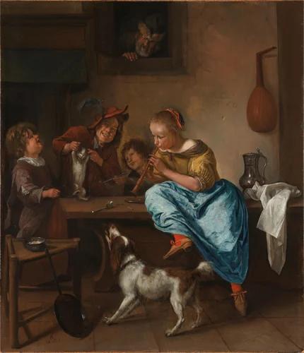 Children Teaching a Cat to Dance, Known as The Dancing Lesson by Jan Steen, painting, 1660-1679