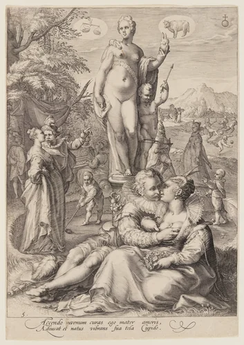 Venus Presiding over the Realm of Love, from Seven Planetary Gods by Jan Saenredam, print, 1596