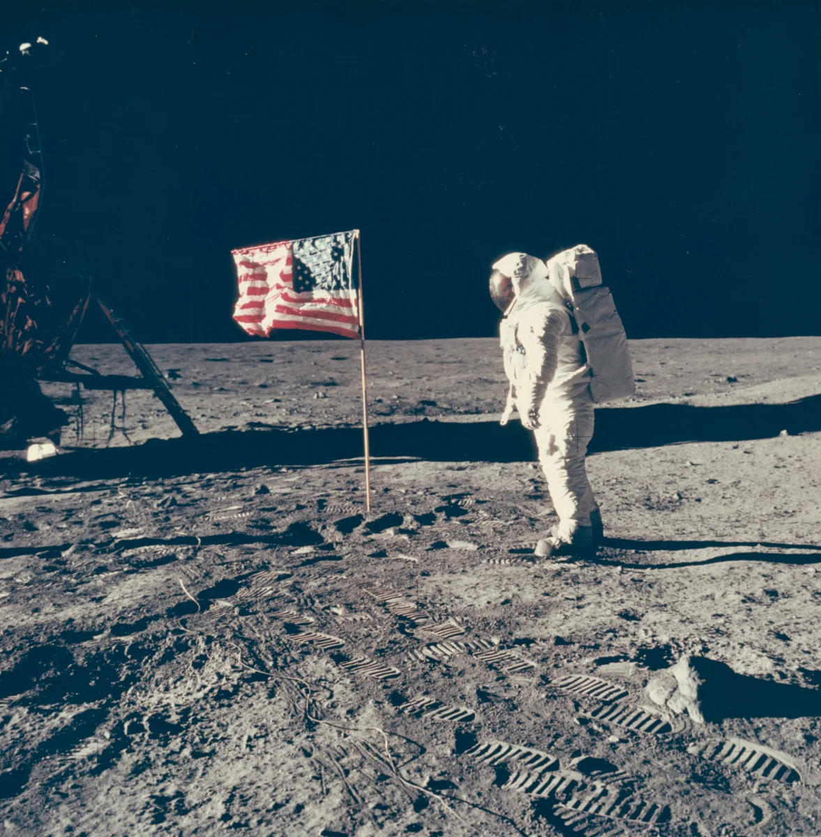 Buzz Aldrin Poses with Flag by Neil Armstrong, photograph, 1969