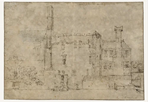 The Swijgh Utrecht Tower in Amsterdam by Rembrandt van Rijn, drawing, 1650-1655