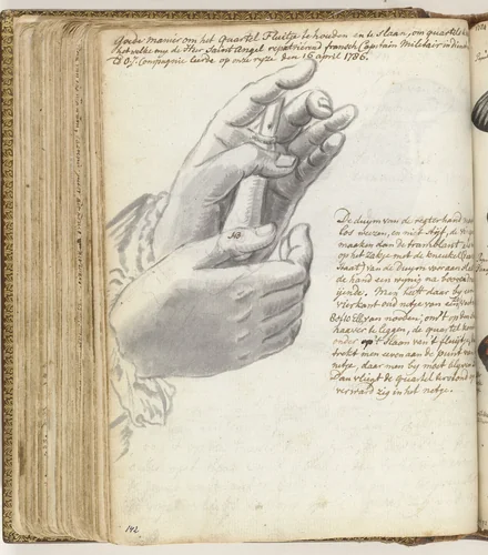 Manier om een kwartelfluit te hanteren by Jan Brandes, drawing, 1786