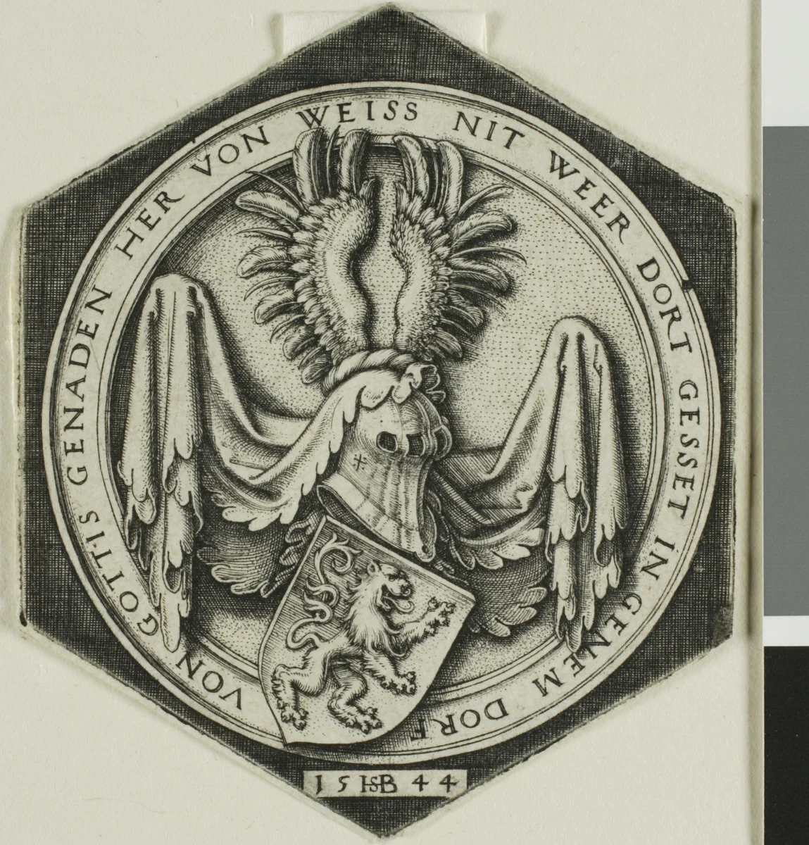 Coat of Arms with a Rampant Lion by Sebald Beham, print, 1544