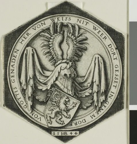 Coat of Arms with a Rampant Lion by Sebald Beham, print, 1544