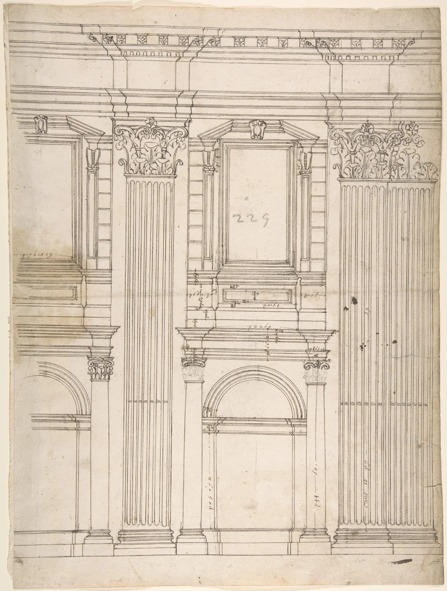 St. Peter's, apse, partial elevation (recto) blank (verso) by anonymous, drawing, 1500-1560