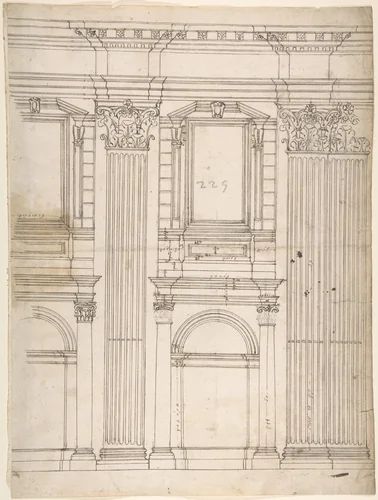 St. Peter's, apse, partial elevation (recto) blank (verso) by anonymous, drawing, 1500-1560