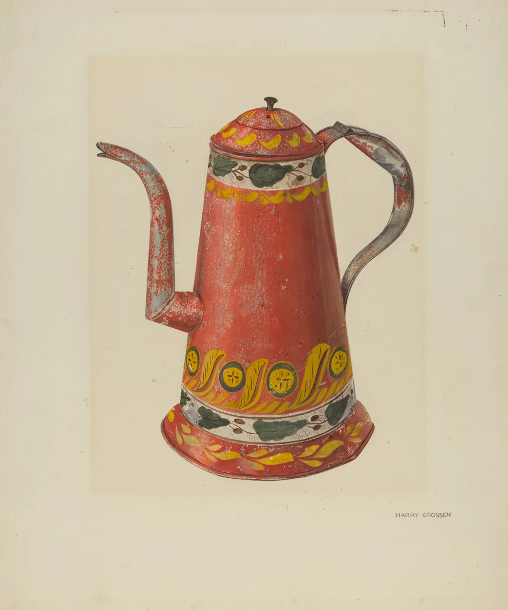 Toleware Tin Coffee Pot by Harry Grossen, index of american design, 1938