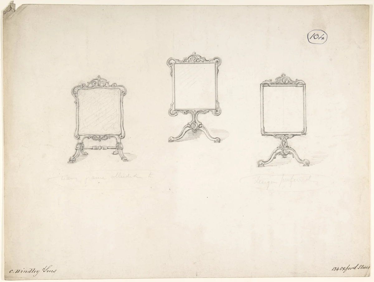 Designs for Three Screens by Charles Hindley and Sons, drawing, 1841-1884