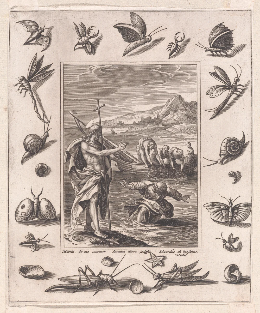 Christ Appearing to St. Peter [John 21:1-8] by Maerten de Vos, print, 1579-1589