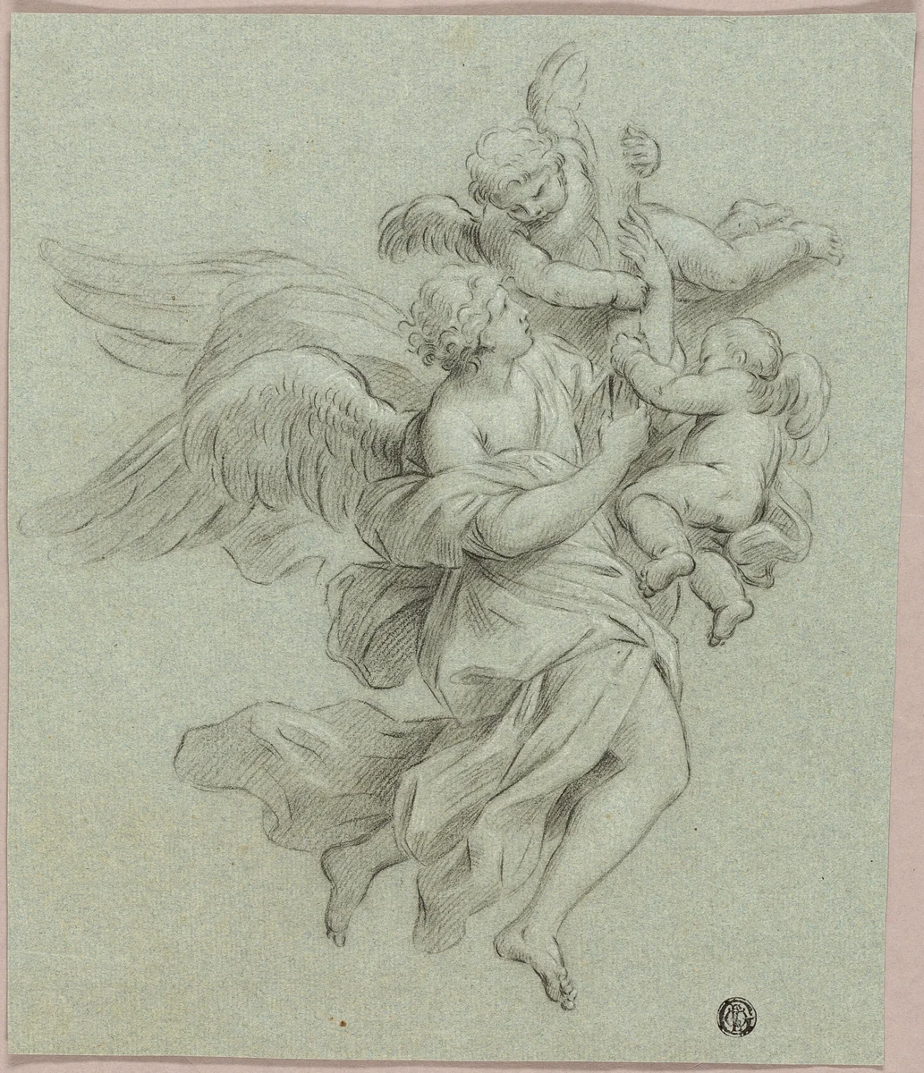 Angel with Putti by Sebastiano Conca, drawing, 1700-1764