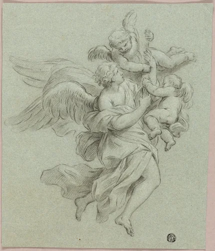 Angel with Putti by Sebastiano Conca, drawing, 1700-1764