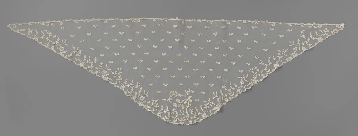 Voile van applicatiekant met gestrooide dubbelblaadjes by anonymous, other, 1890-1910