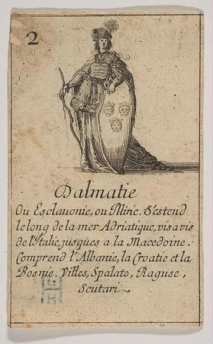 Dalmatie, from "Jeu de la Géographie" by Stefano della Bella, print, 1644