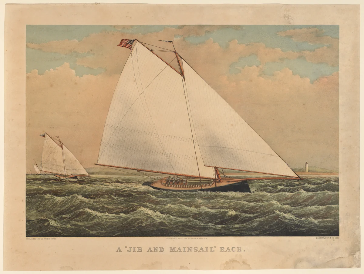 A "Jib and Mainsail" Race by Currier & Ives, print, 1882