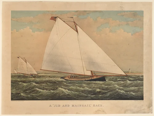 A "Jib and Mainsail" Race by Currier & Ives, print, 1882