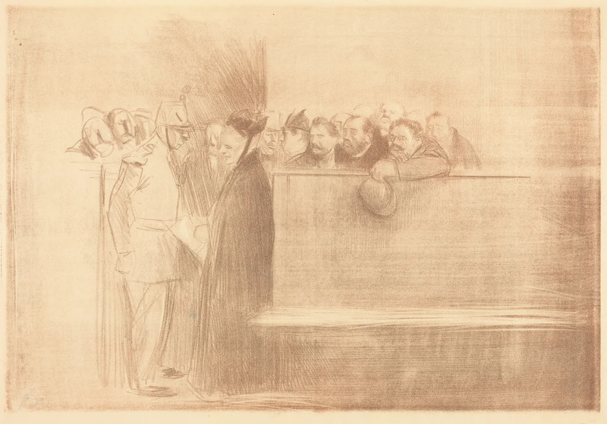L'audience (3e planche) (The Hearing) (third plate) by Jean-Louis Forain, print, 1890-1900