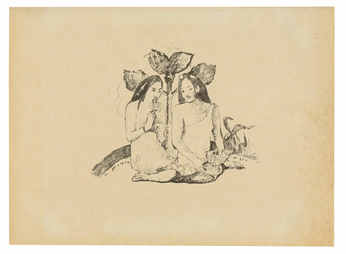 Two Maori Women Squatting Down by Paul Gauguin, print, 1894-1895