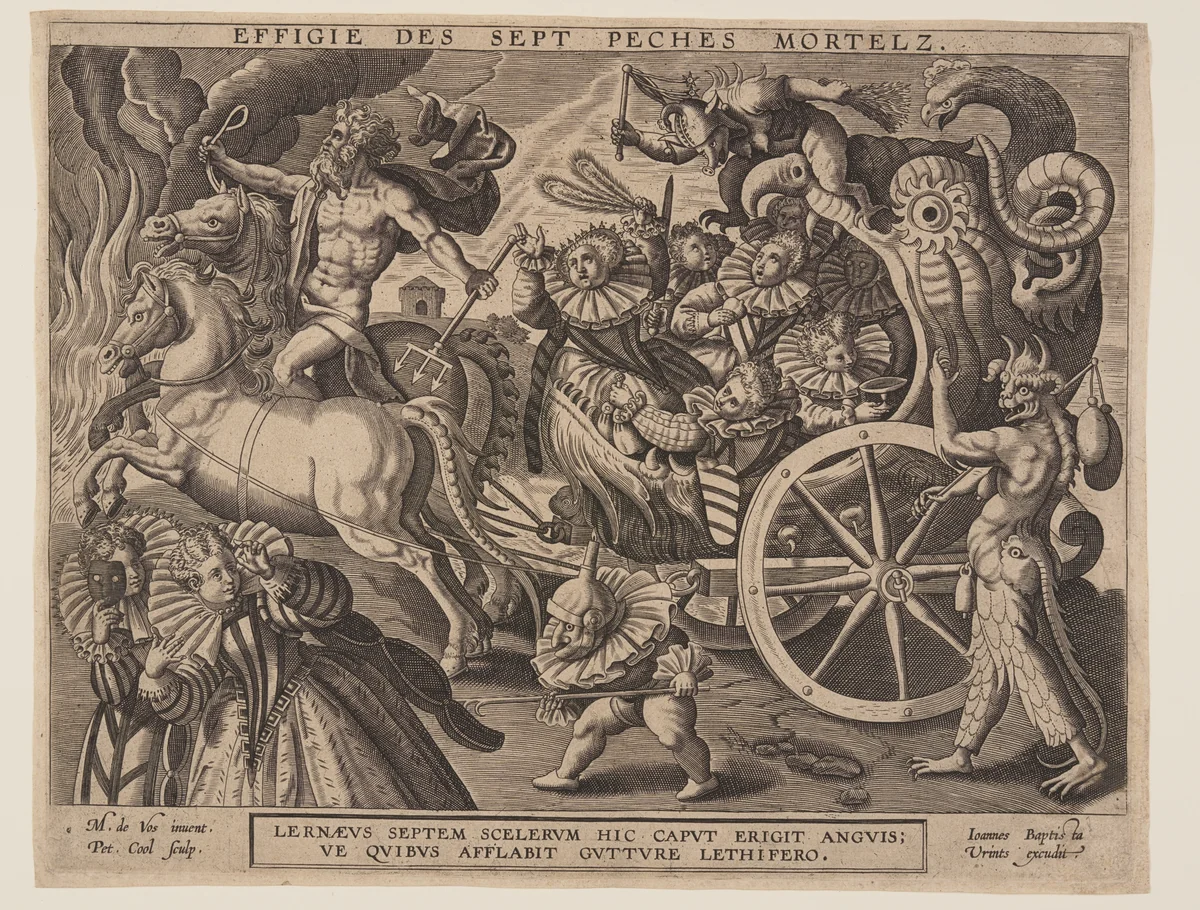 Chariot with the Seven Deadly Sins by Pieter Cool, print, 1590