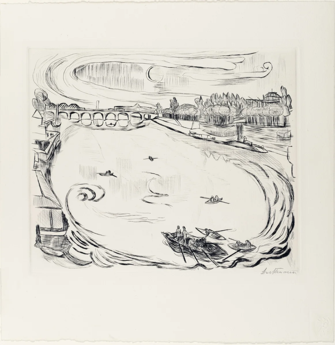 Main River Landscape (Mainlandschaft) from Faces (Gesichter) by Max Beckmann, print, 1918