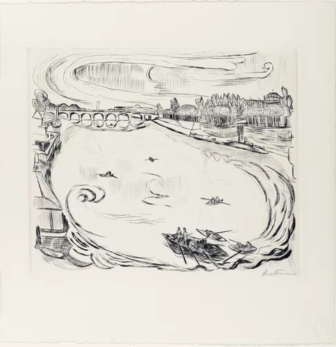 Main River Landscape (Mainlandschaft) from Faces (Gesichter) by Max Beckmann, print, 1918