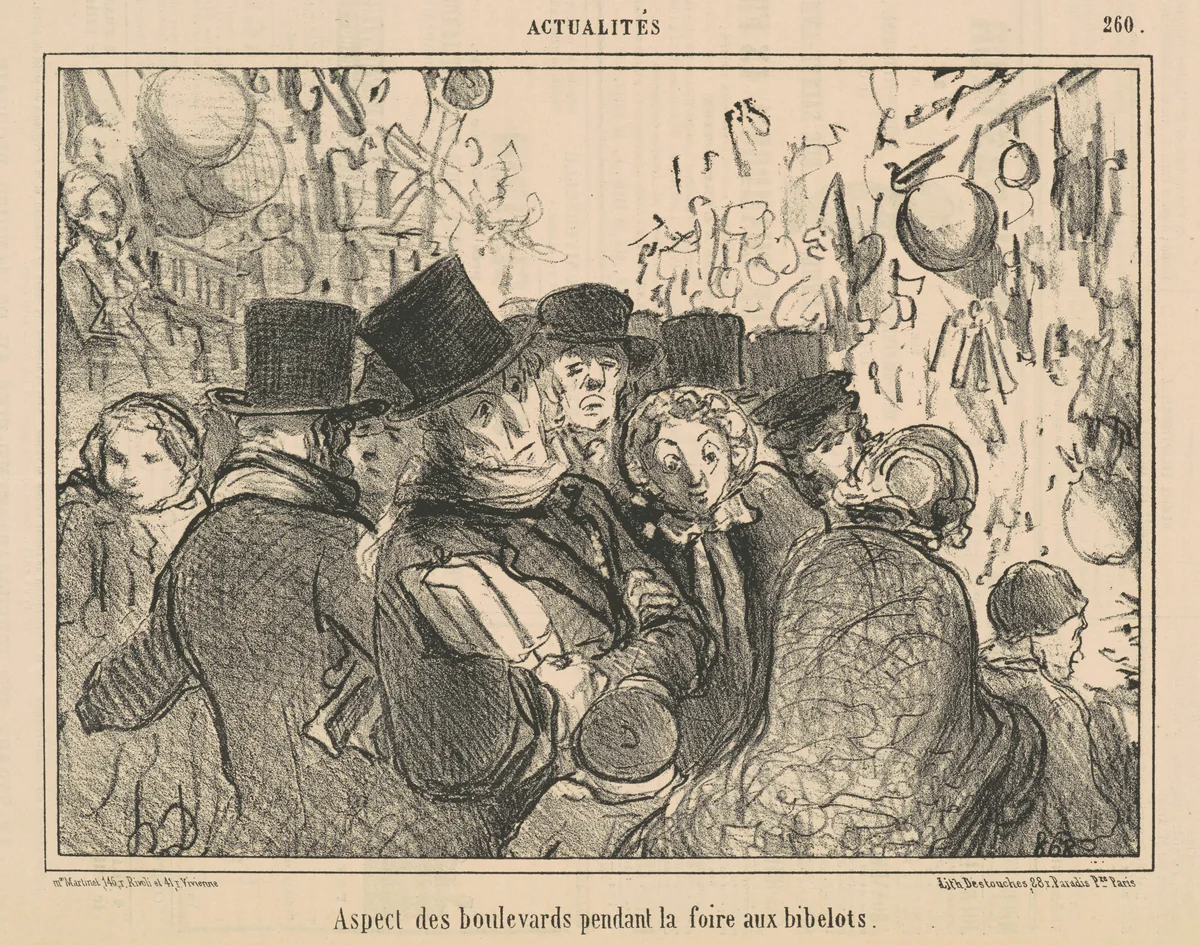 Aspect des boulevards pendant la foire aux bibelots by Honoré Daumier, print, 1856