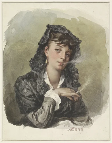 Jonge vrouw met een sigaret by Antonio Zona, drawing, 1823-1892