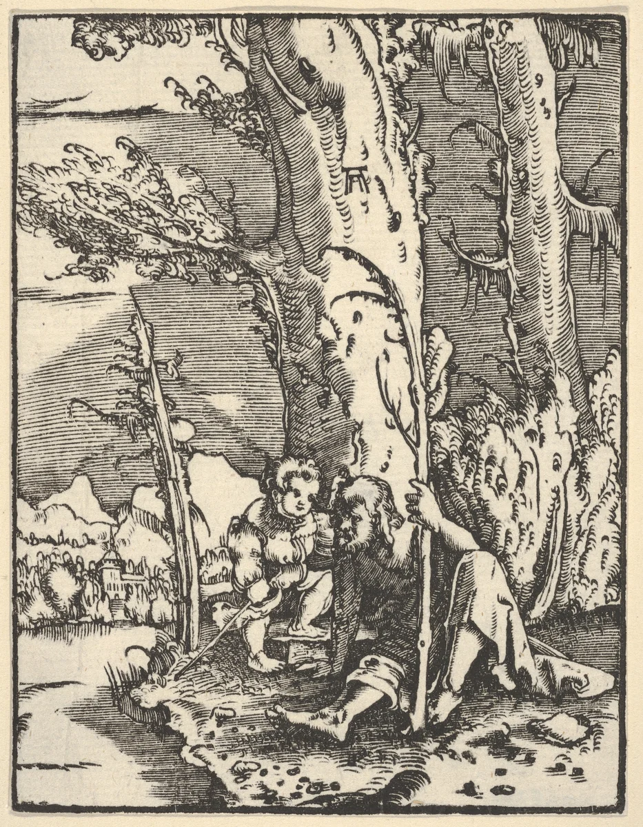 Saint Christopher Seated with the Infant Christ by Albrecht Altdorfer, print, 1500-1538