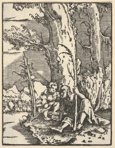 Saint Christopher Seated with the Infant Christ by Albrecht Altdorfer, print, 1500-1538