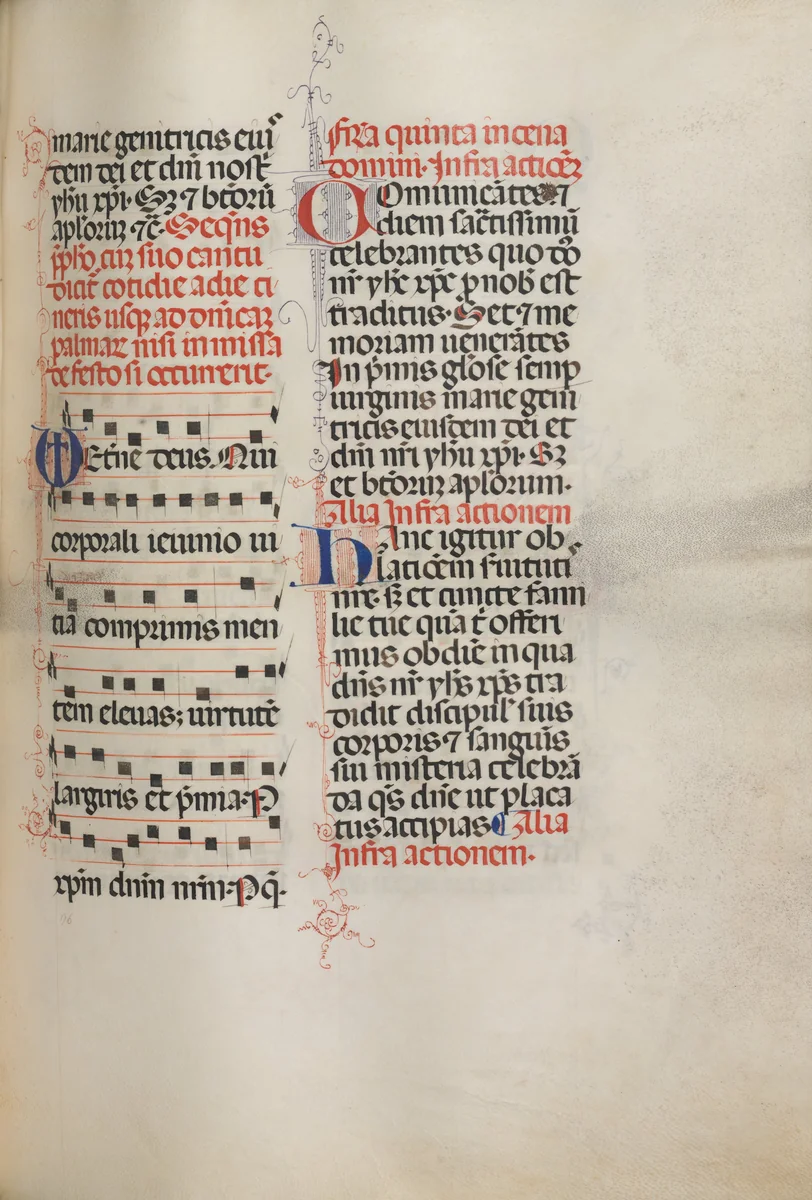 Missale: Fol. 178: Music for various ordinary prayers by Bartolommeo Caporali, book, 1469