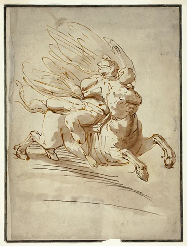 Rape of Deianira by Luca Cambiaso, drawing, 1573-1577