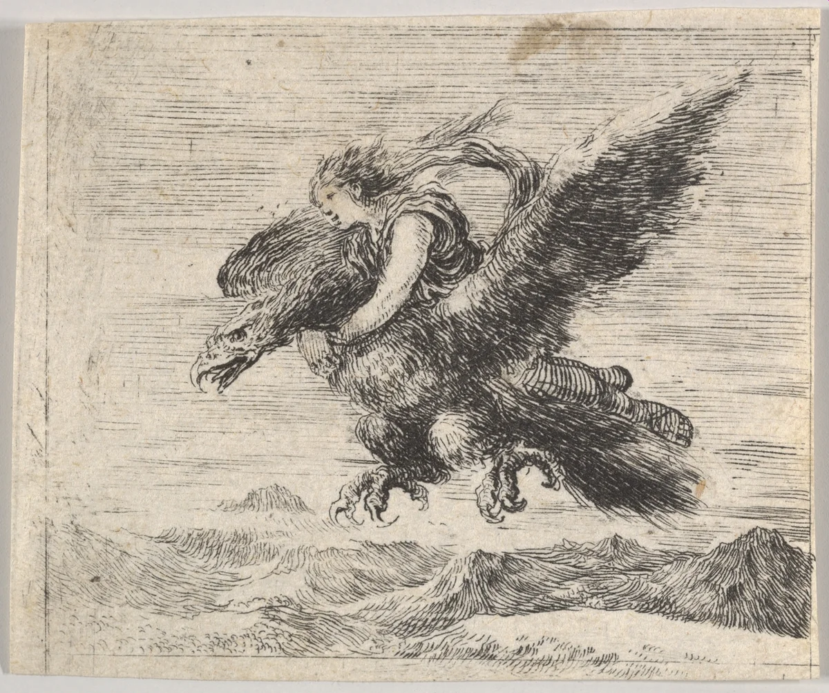 Jupiter and Ganymede, from "Game of Mythology" (Jeu de la Mythologie) by Stefano della Bella, print, 1644