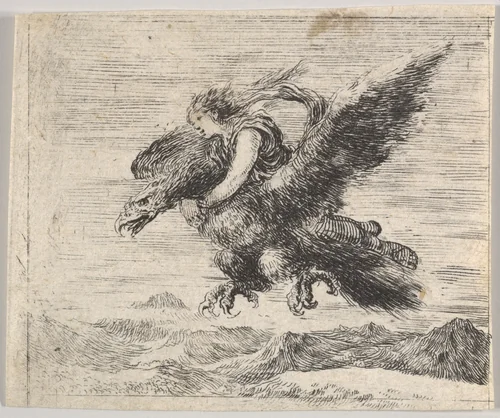 Jupiter and Ganymede, from "Game of Mythology" (Jeu de la Mythologie) by Stefano della Bella, print, 1644