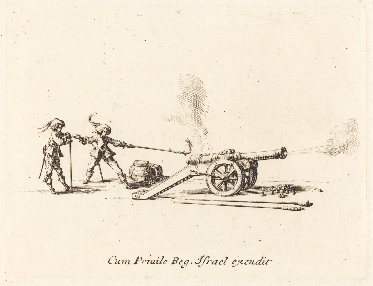 Firing the Cannon by Jacques Callot, print, 1634-1635