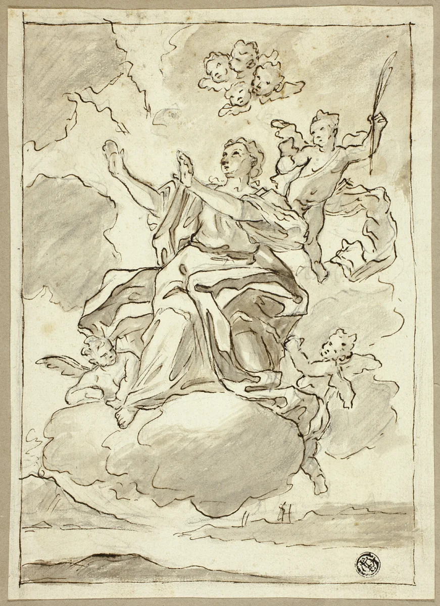 Ascension of Female Saint by Martino Altomonte, drawing, 1677-1799