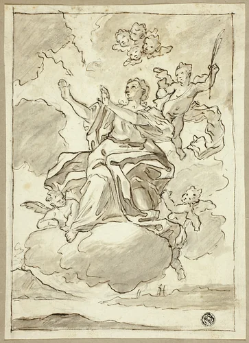 Ascension of Female Saint by Martino Altomonte, drawing, 1677-1799