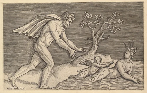 Naked Man Pursuing a Naiad, from "Speculum Romanae Magnificentiae" by Marco Dente, print, 1510-1532