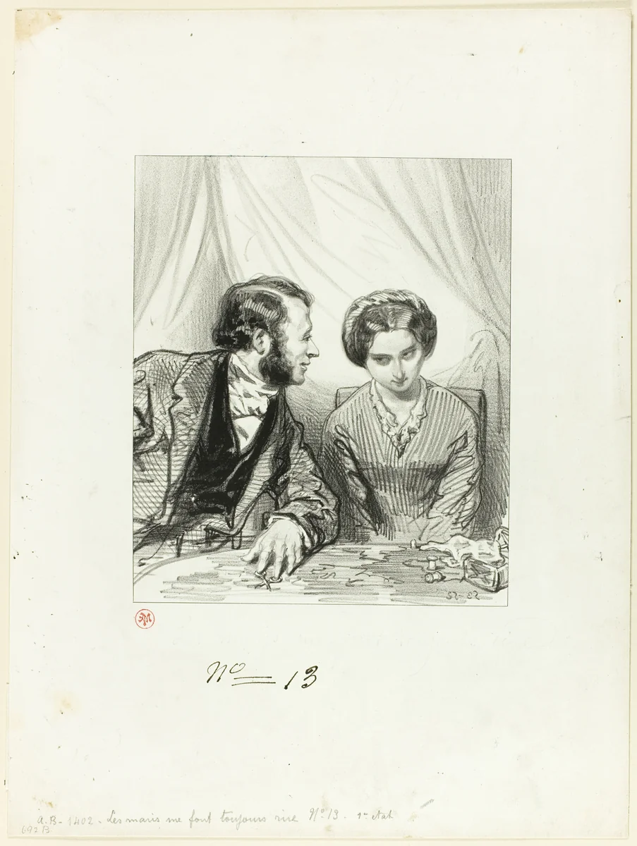 Husbands Always Make Me Laugh: How badly you lie, my dear by Paul Gavarni, print, 1853