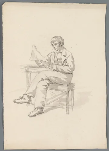 Zittende man met krant by anonymous, drawing, 1820-1830
