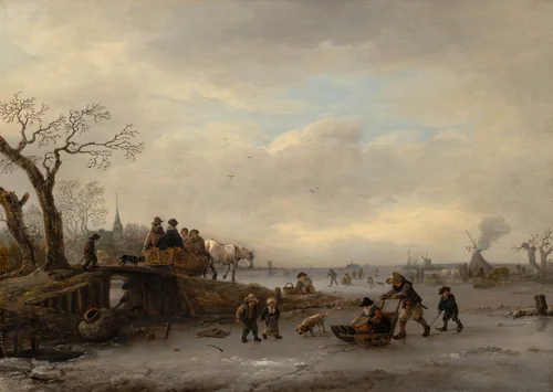Ice Scene by Isack van Ostade, painting, 1640