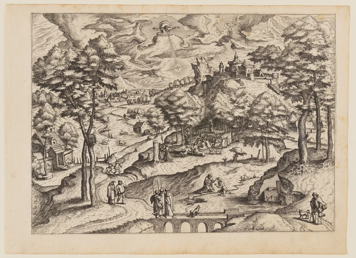 The Baptism of Christ, from Landscapes with Biblical Subjects and Saints by Johannes van Doetecum, print, 1557-1567
