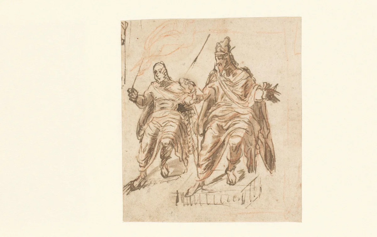 Studie van een zittende vorst by Lambert Lombard, drawing, 1516-1566